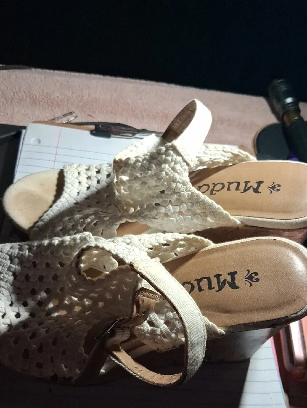 Mudd Wedge Sandals with Crochet Upper in Cream